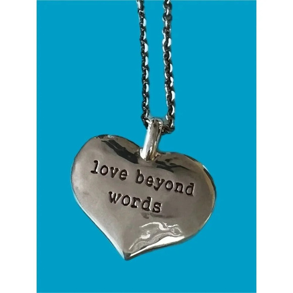Brighton LOVE BEYOND WORDS Silver Gold Heart 1 inch Pendant Necklace w/pouch - Picture 3 of 8